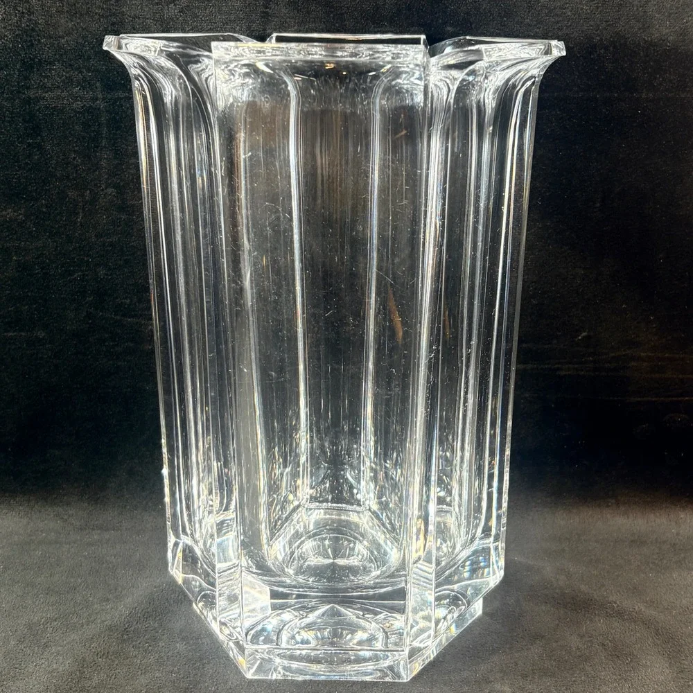 Mid-Century Modern Lucite Hexagon Vase Clear Acrylic 10 Inches